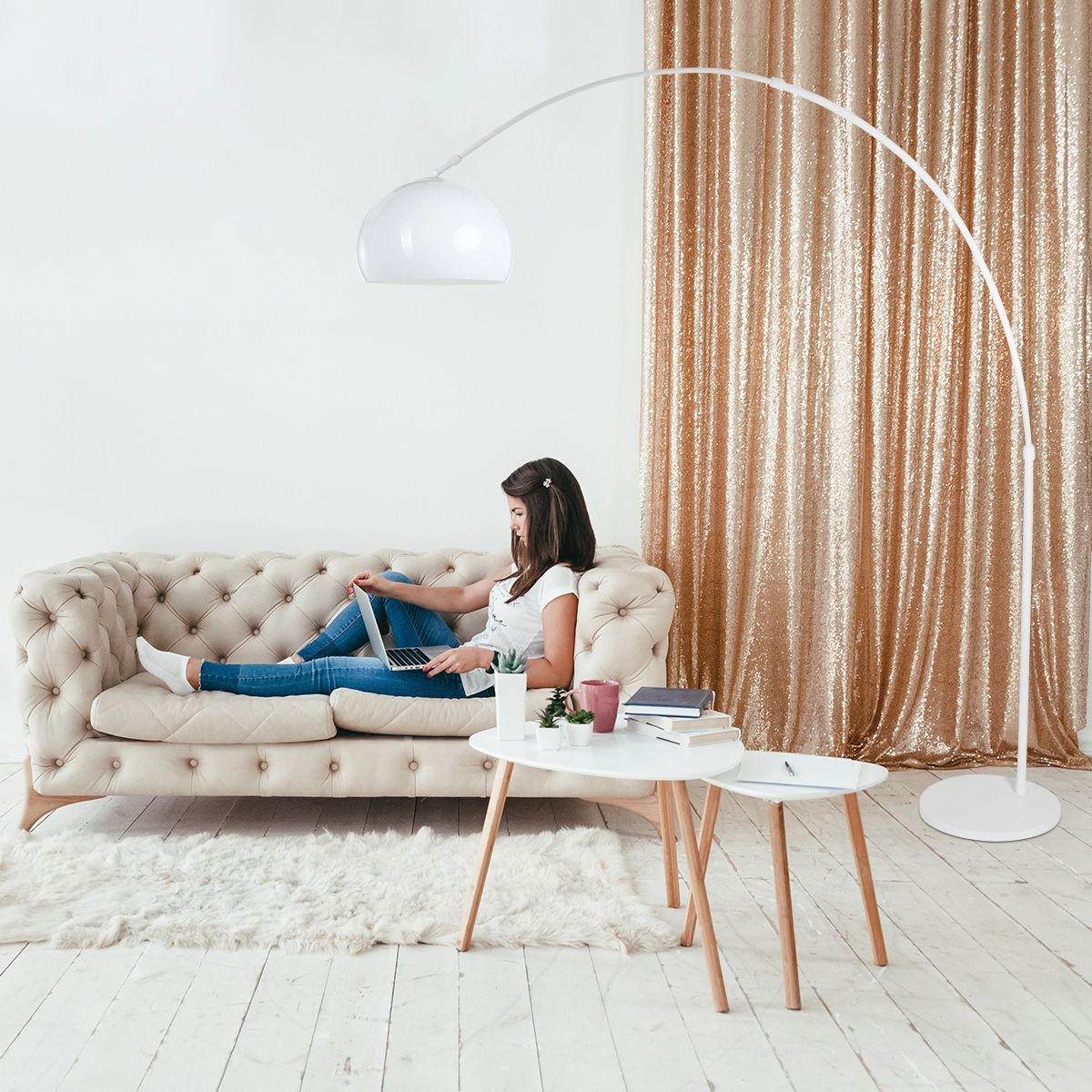 Vloerlamp Sparkled Light 7268W+K10610S Wit-Wit Kunststof