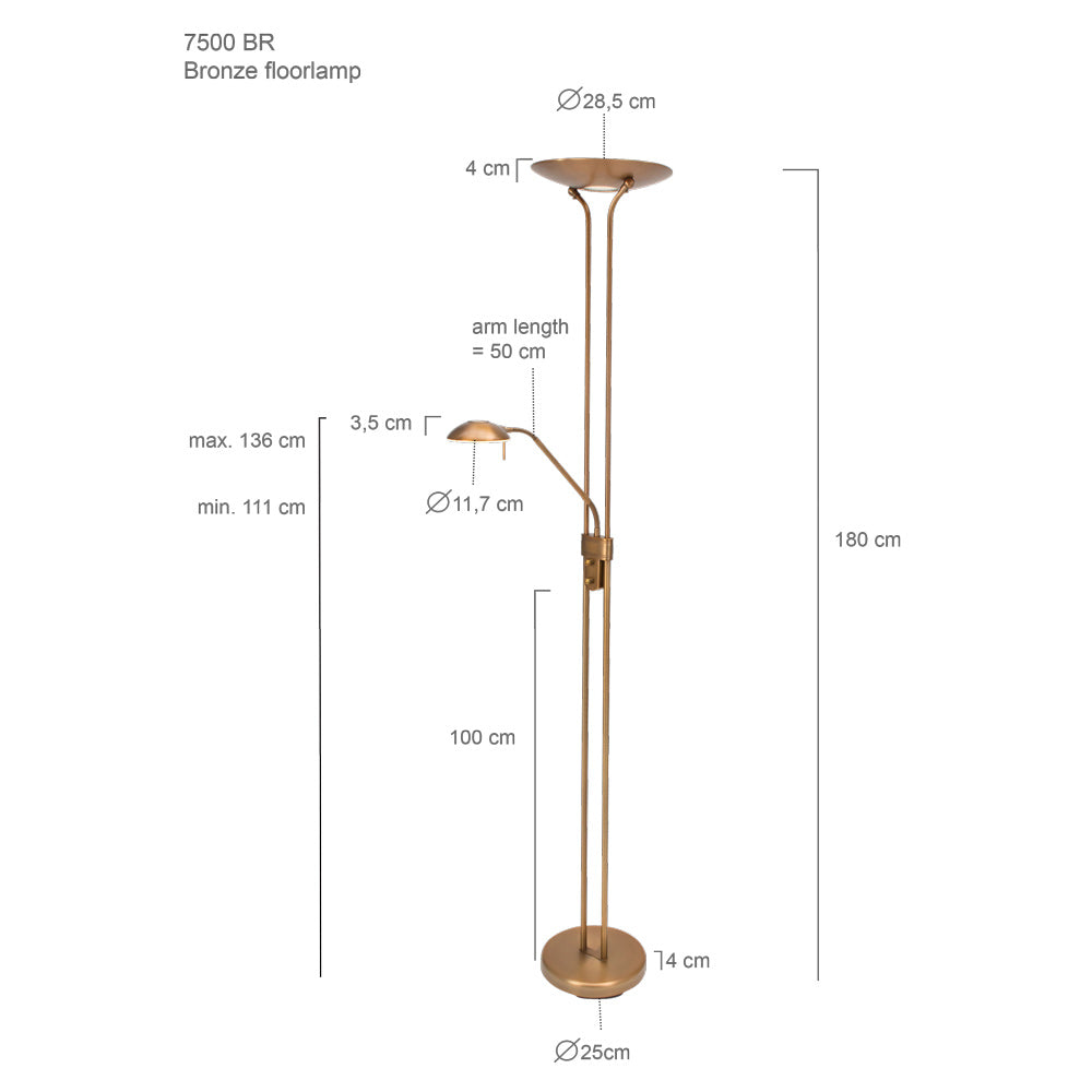 Vloerlamp Biron 7500BR Brons met twee dimmers 2700 Kelvin