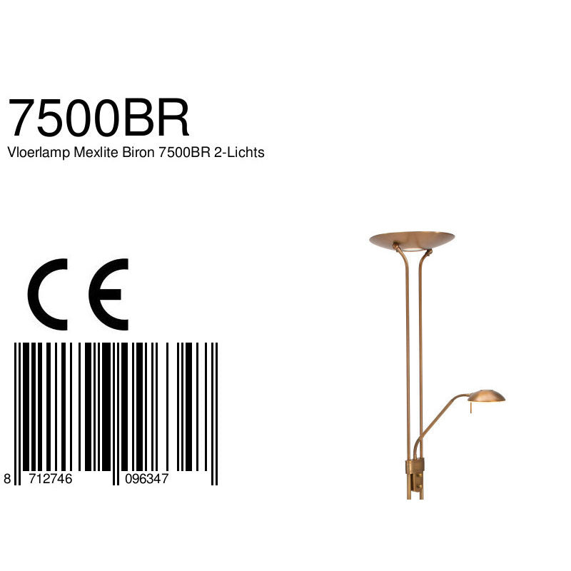 Vloerlamp Biron 7500BR Brons met twee dimmers 2700 Kelvin