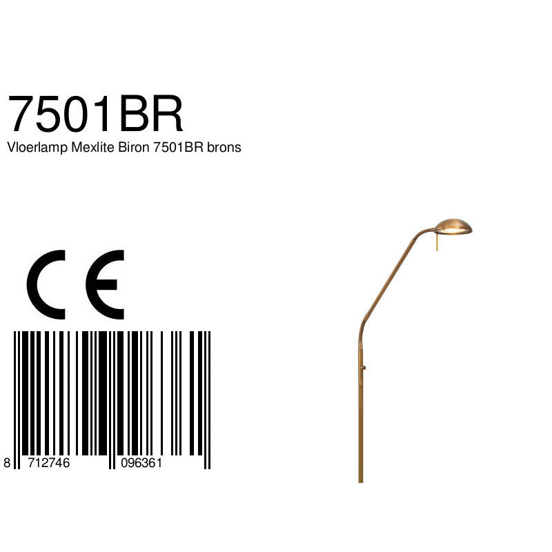 Vloerlamp Biron 1 lichts 7501BR Brons met dimmer 2700 Kelvin