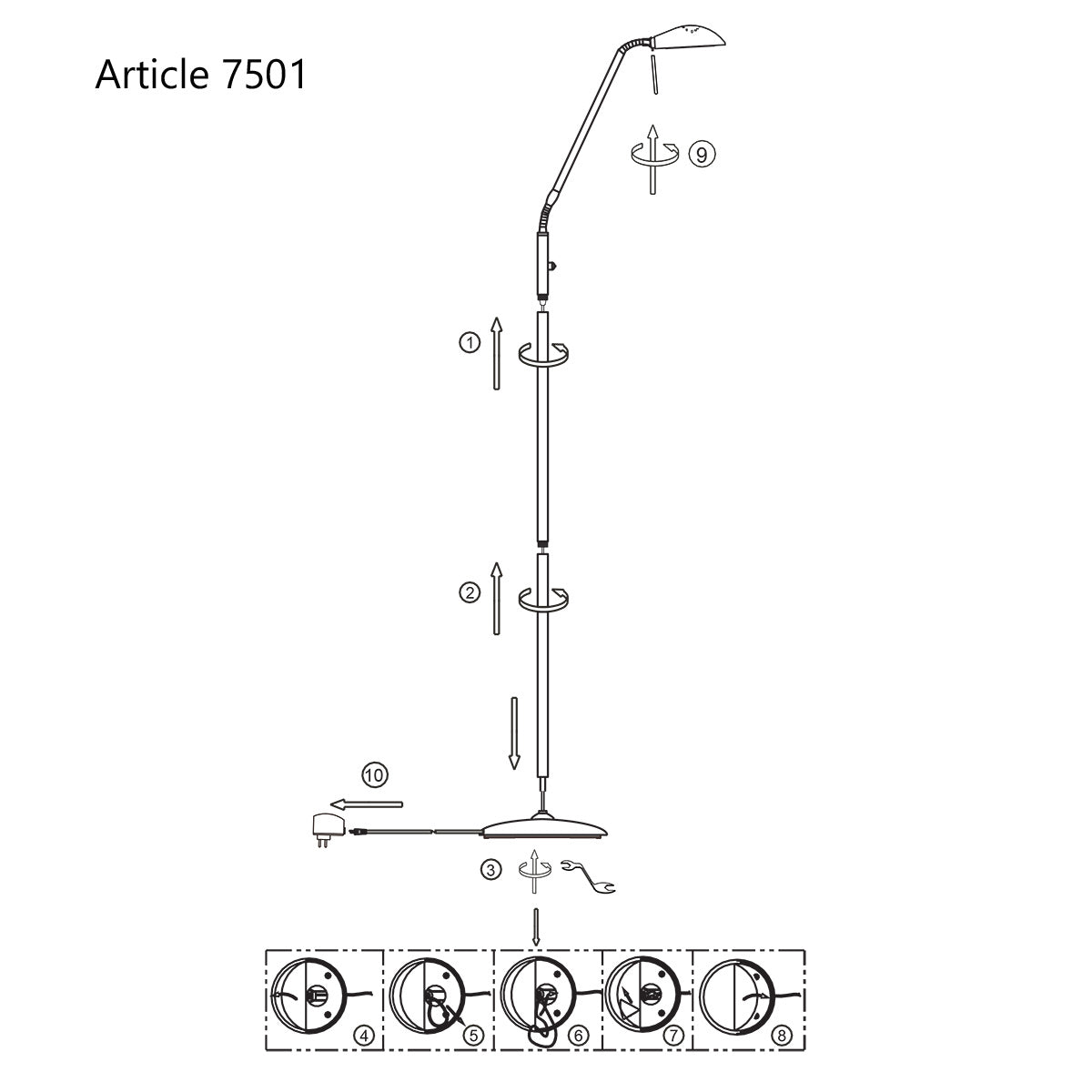 Vloerlamp Biron 1 lichts 7501BR Brons met dimmer 2700 Kelvin