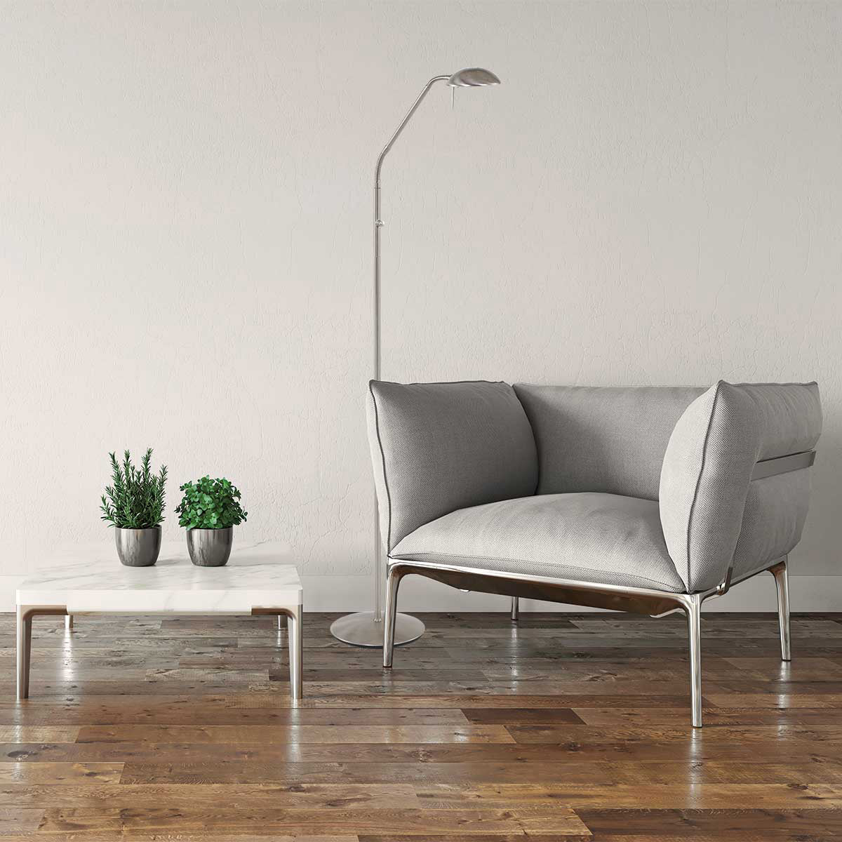 Vloerlamp Biron 1 lichts 7501ST Staal met dimmer 2700 Kelvin