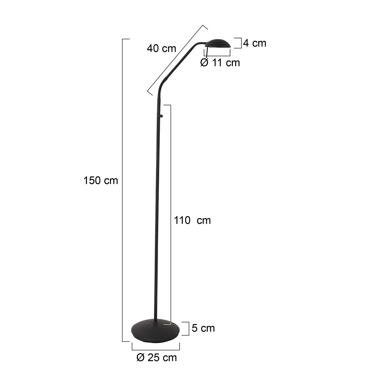 Vloerlamp Biron 1 lichts 7501ZW Zwart met dimmer 2700 Kelvin