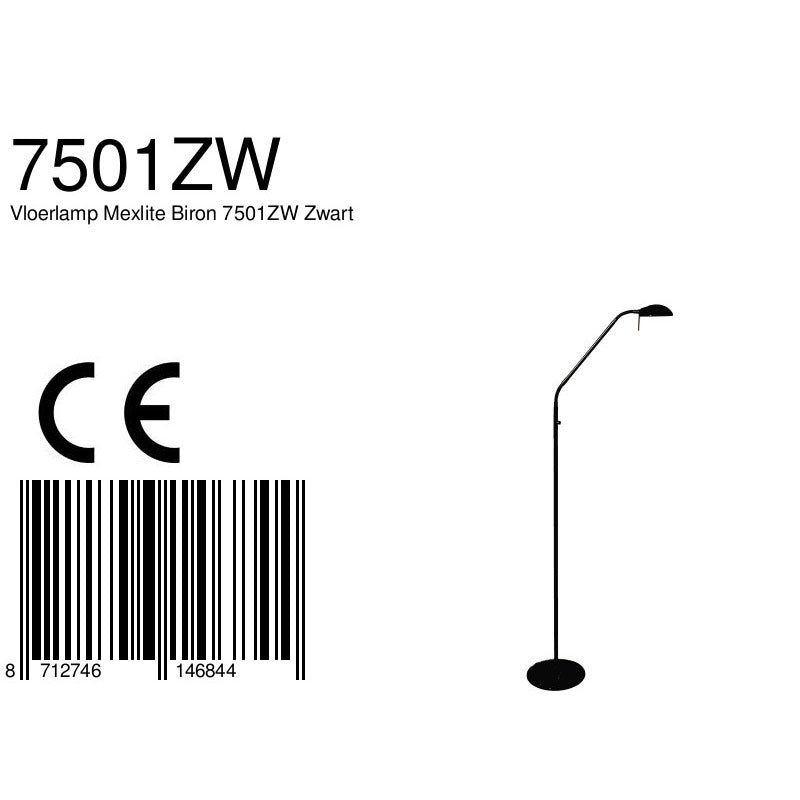 Vloerlamp Biron 1 lichts 7501ZW Zwart met dimmer 2700 Kelvin