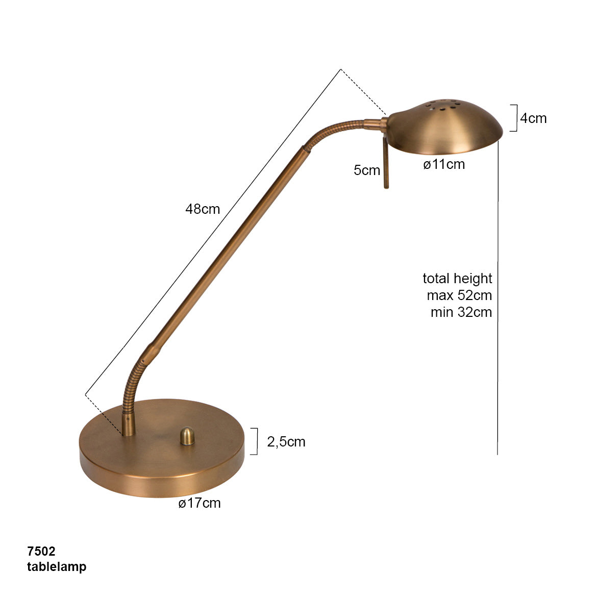 Bronskleurige tafellamp Biron 1 lichts 7502BR met draai dimmer 2700 Kelvin