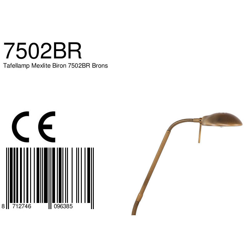 Bronskleurige tafellamp Biron 1 lichts 7502BR met draai dimmer 2700 Kelvin
