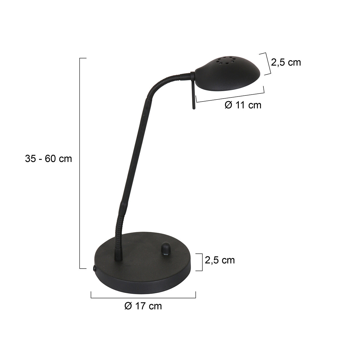 Zwarte tafellamp Biron 1 lichts 7502ZW met draai dimmer 2700 Kelvin