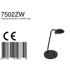 Zwarte tafellamp Biron 1 lichts 7502ZW met draai dimmer 2700 Kelvin