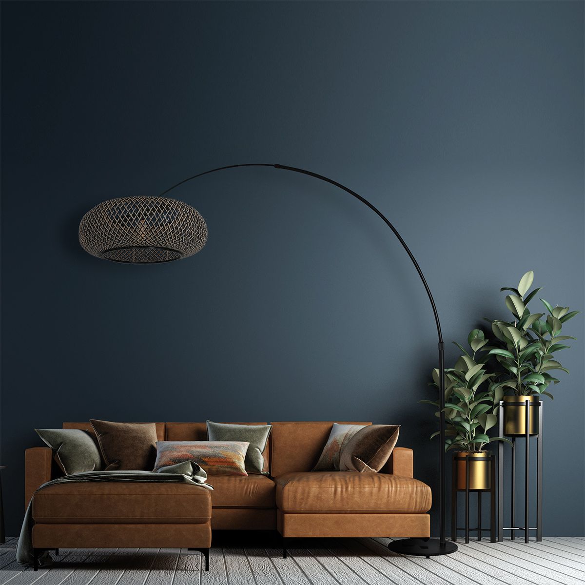 Vloerlamp Sparkled Light 7268ZW+K2001HS Zwart-Zwart/Bruin