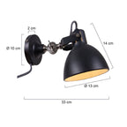 Zwarte stoere wandlamp Cera 7647ZW met kleine fitting E14