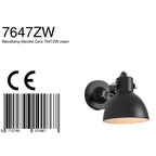 Zwarte stoere wandlamp Cera 7647ZW met kleine fitting E14