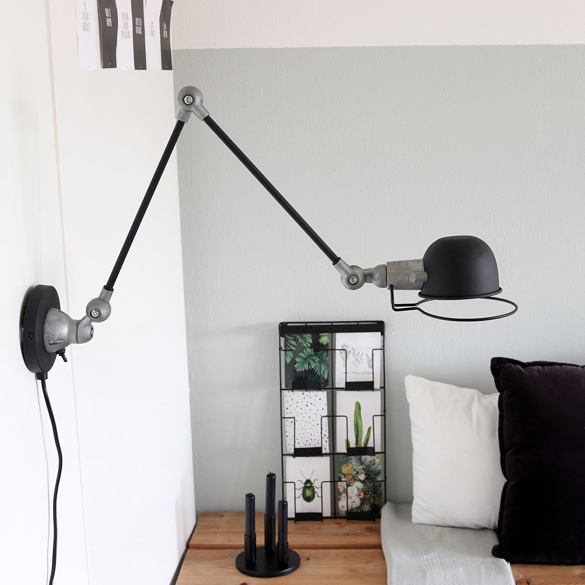 Wandlamp Davin 7656ZW Zwart met kleine fitting E14
