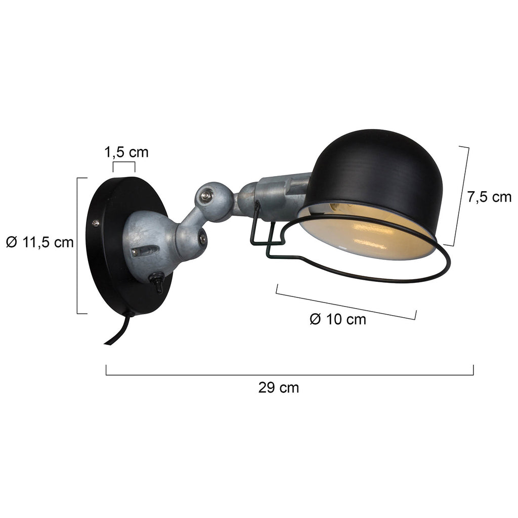 Wandlamp Davin 7657ZW Zwart met kleine fitting E14