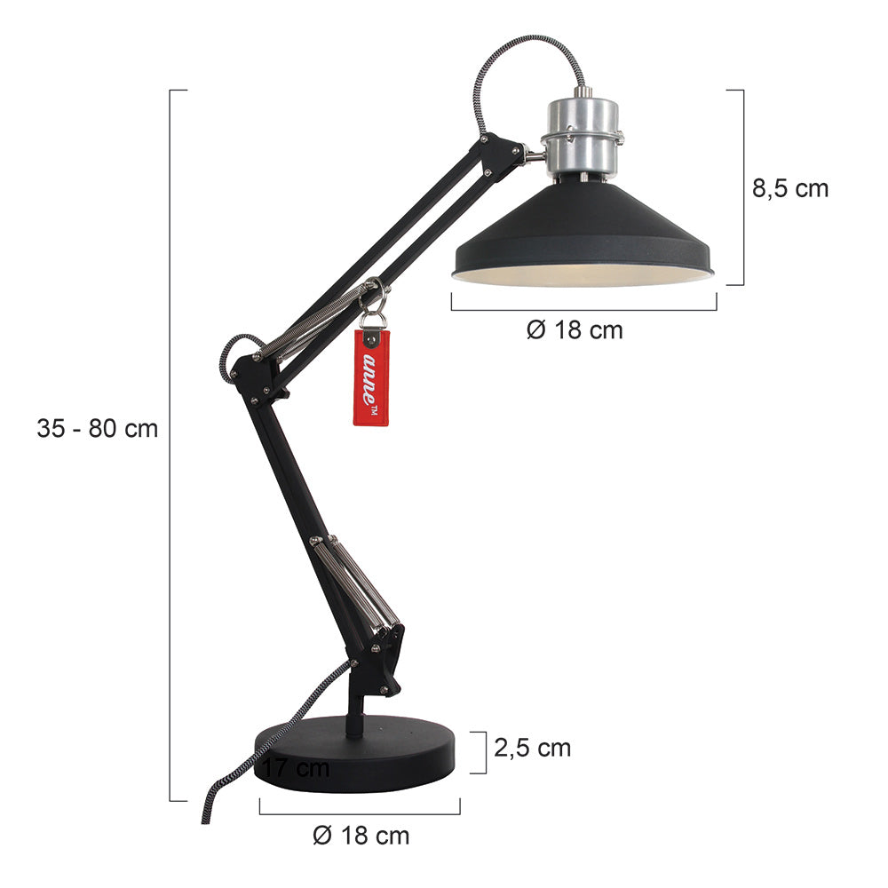 Tafellamp Zappa 7702ZW Zwart met schaararm en E14 fitting
