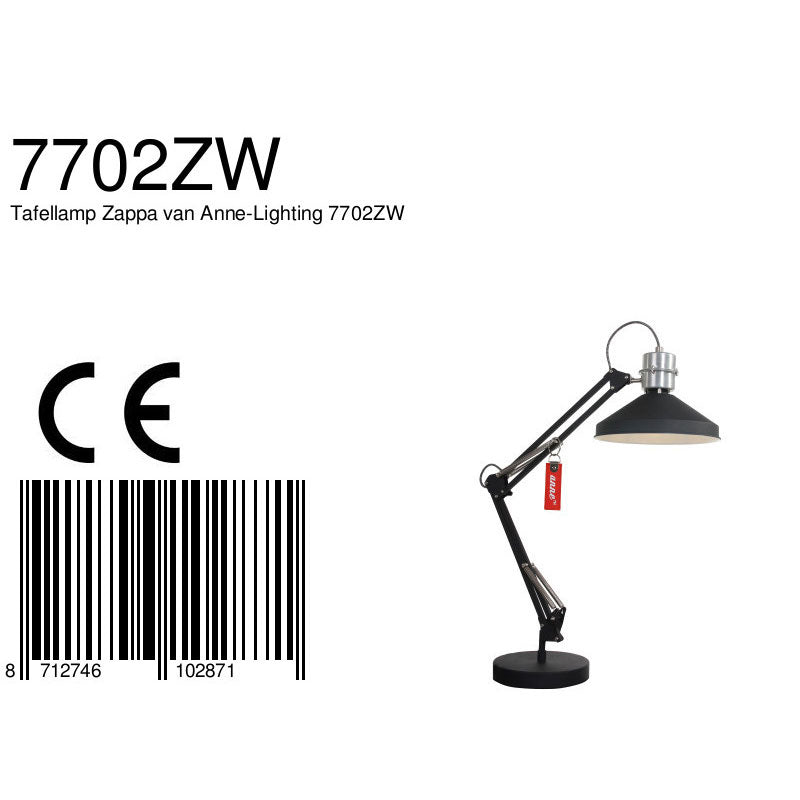 Tafellamp Zappa 7702ZW Zwart met schaararm en E14 fitting