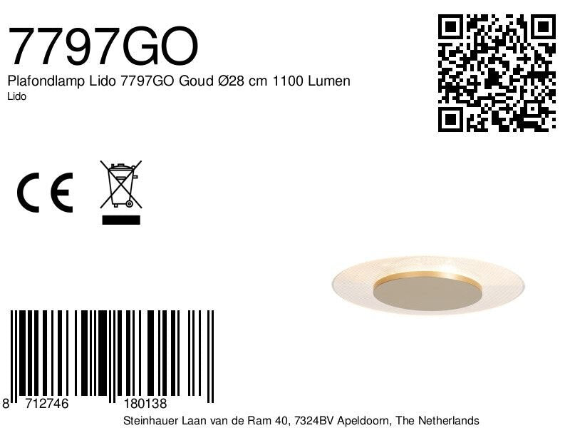 Plafondlamp Lido 7797GO Goud Ø28 cm 1100 Lumen