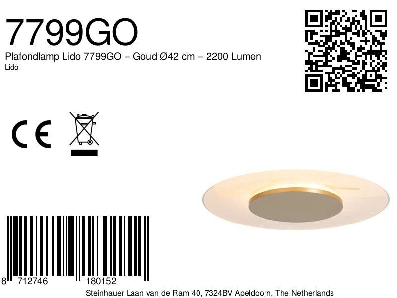 Plafondlamp Lido 7799GO goud/witte LED lamp Ø42 cm