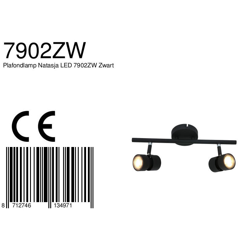 Spot Natasja 7902ZW zwarte 2-lichts spot met dimbaar GU10 licht