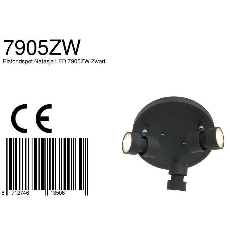 Plafondspot Natasja 7905ZW Zwart