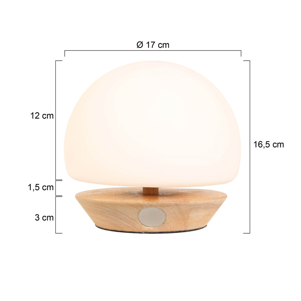 Tafellamp Ancilla 7932BE beuken met wit glas 3 stappen dimbaar