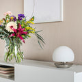 Tafellamp Ancilla 7932ST staal met wit glas en 3 stappen dimbaar