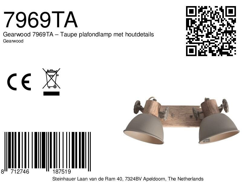 Gearwood 7969TA – Taupe plafondlamp met houtdetails spot