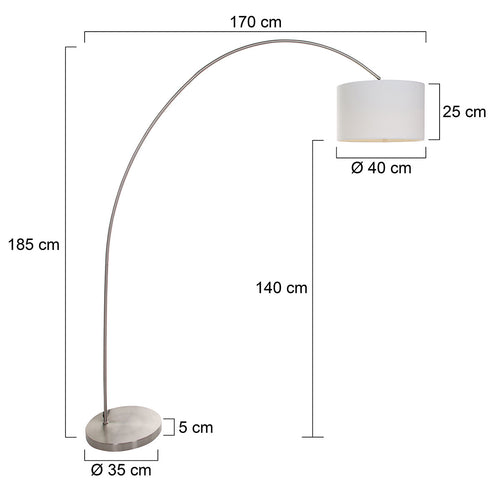 Booglamp Solva 7977ST met grof linnen witte lampenkap E27