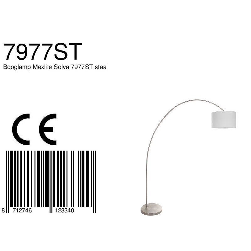 Booglamp Solva 7977ST met grof linnen witte lampenkap E27