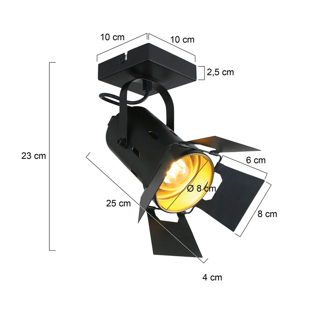 Zwarte plafondspot Carree 7996ZW met E27 fitting