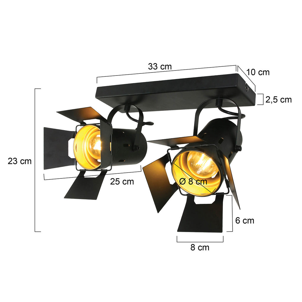 Zwarte 2 lichts plafondspot Carree 7997ZW met E27 fitting