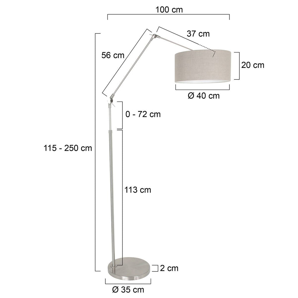 Vloerlamp Prestige Chic 7395ST+K1068RS Staal-Grijs Linnen