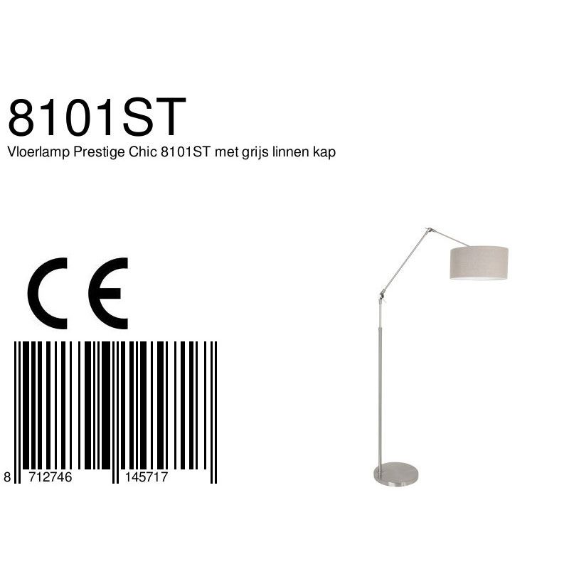 Vloerlamp Prestige Chic 7395ST+K1068RS Staal-Grijs Linnen