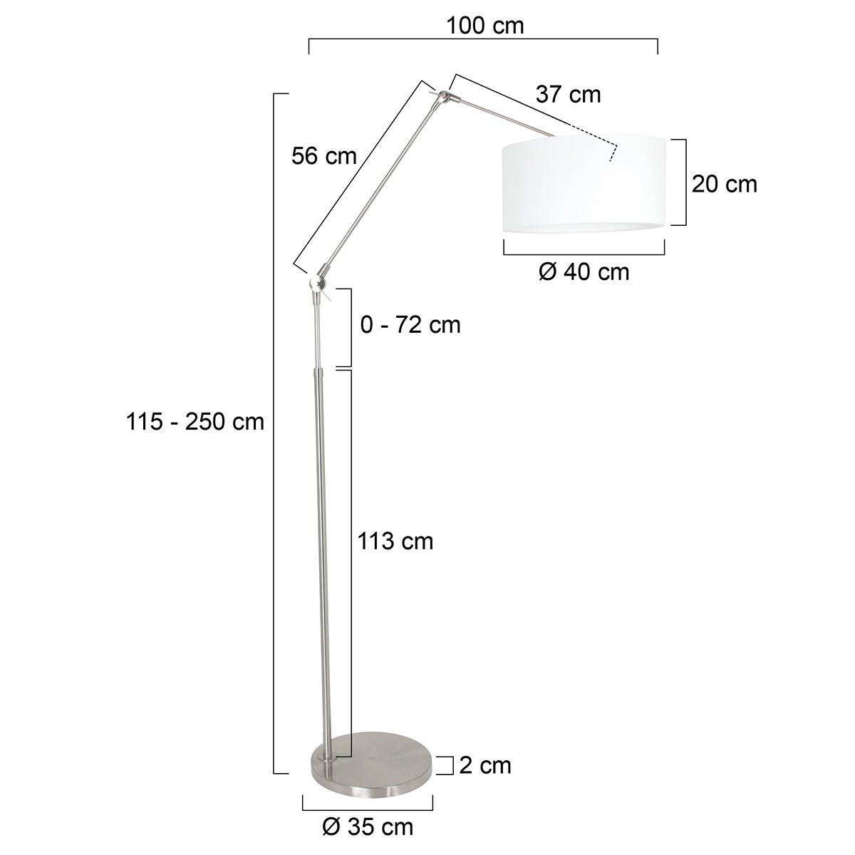 Vloerlamp Prestige Chic 7395ST+K1068QS Staal-Wit Linnen