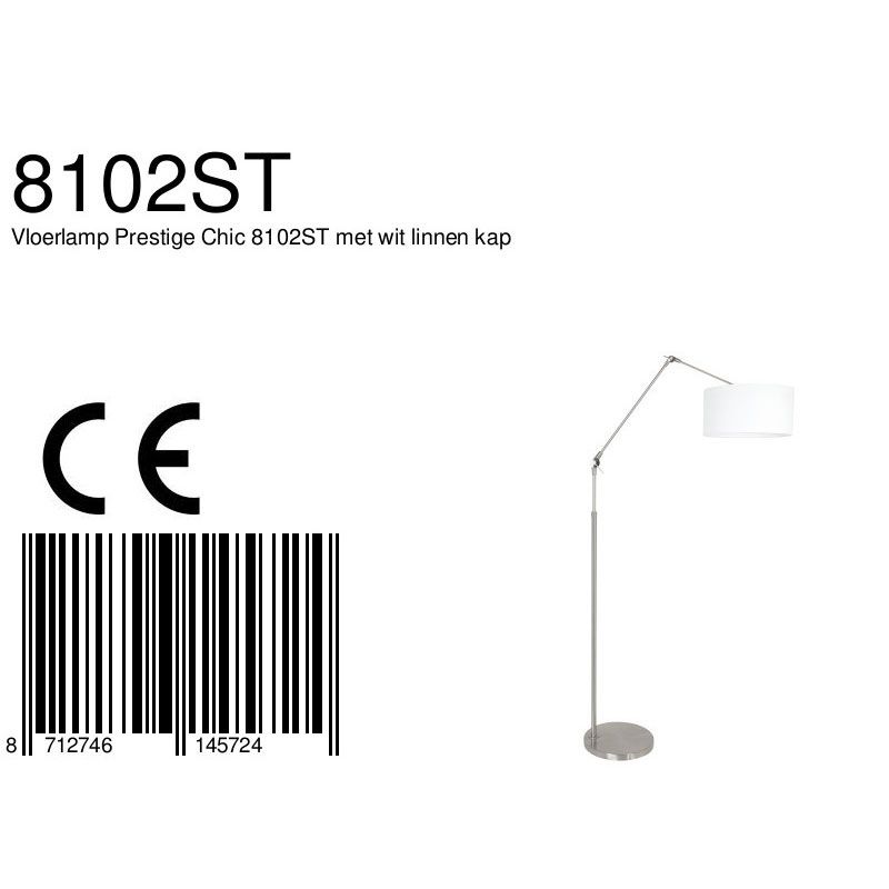 Vloerlamp Prestige Chic 7395ST+K1068QS Staal-Wit Linnen