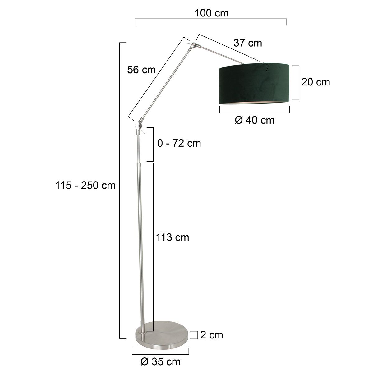 Vloerlamp Prestige Chic 7395ST+K1068VS Staal-Fluweel Groen