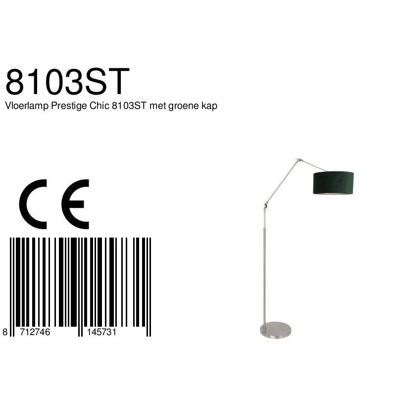 Vloerlamp Prestige Chic 7395ST+K1068VS Staal-Fluweel Groen