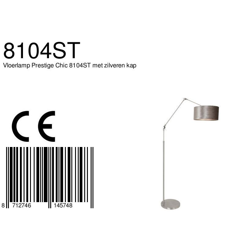 Vloerlamp Prestige Chic 7395ST+K1068GS Staal-Fluweel Zilver