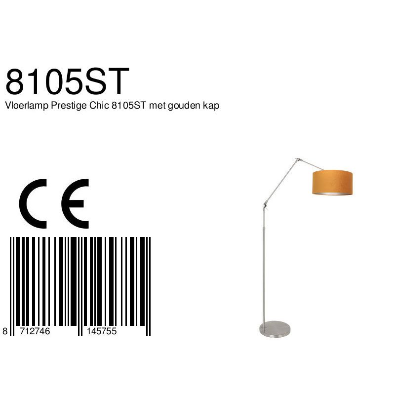 Vloerlamp Prestige Chic 7395ST+K1068KS Staal-Fluweel Goud