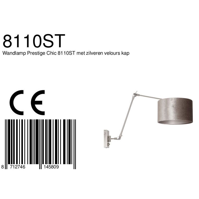 Wandlamp Prestige Chic 7396ST-K7396GS Staal-Fluweel Zilver