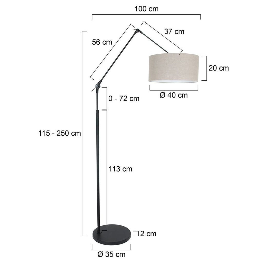 Vloerlamp Prestige Chic 7395ZW+K1068RS Zwart-Grijs Linnen