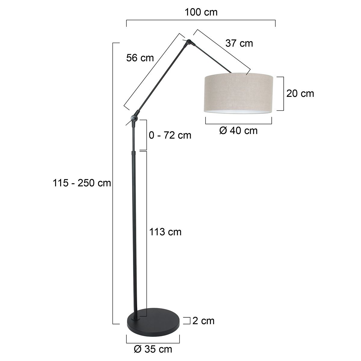 Vloerlamp Prestige Chic 7395ZW+K1068RS Zwart-Grijs Linnen