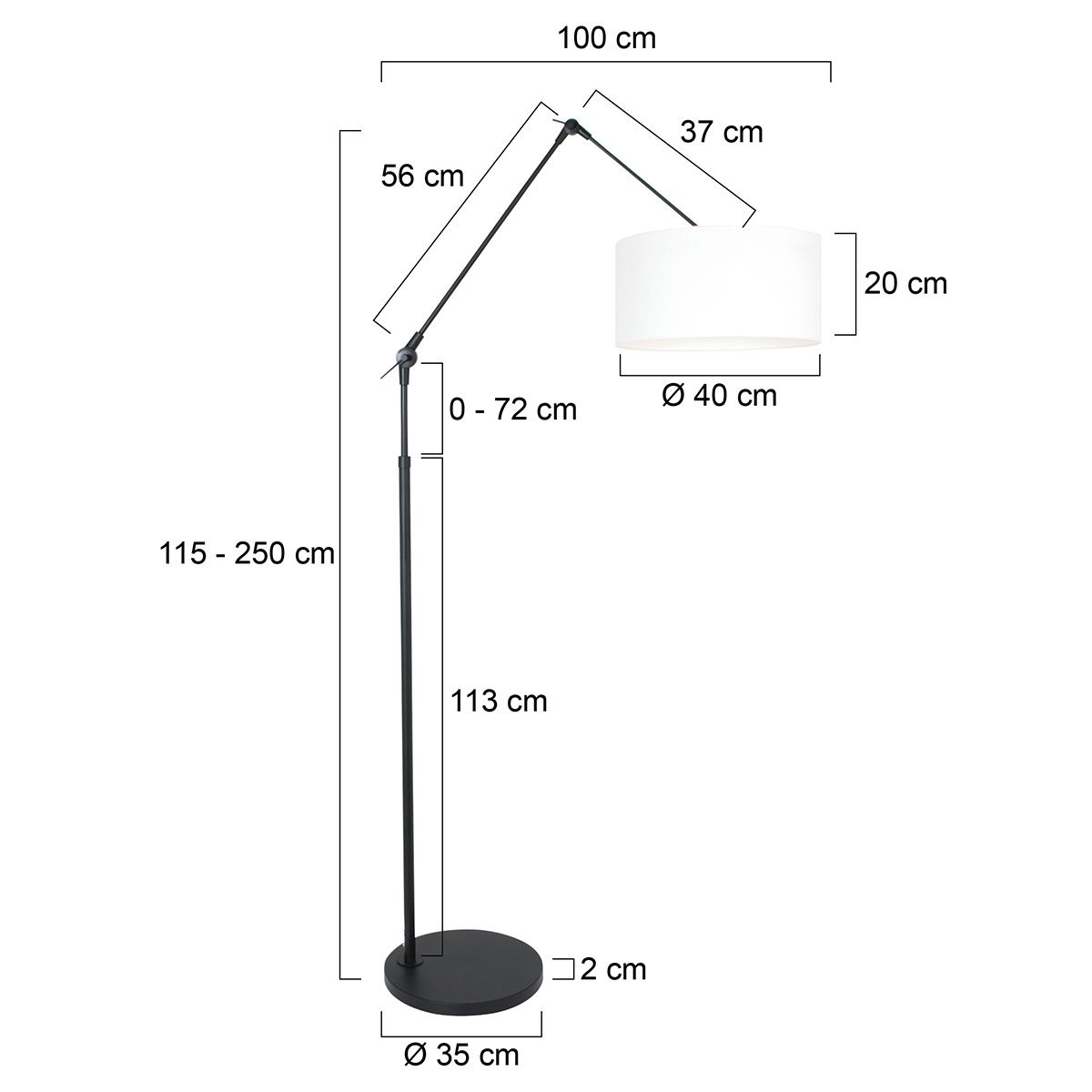 Vloerlamp Prestige Chic 7395ZW+K1068QS Zwart-Wit Linnen