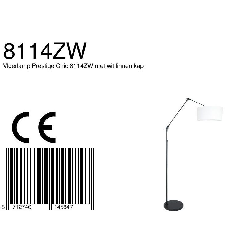 Vloerlamp Prestige Chic 7395ZW+K1068QS Zwart-Wit Linnen