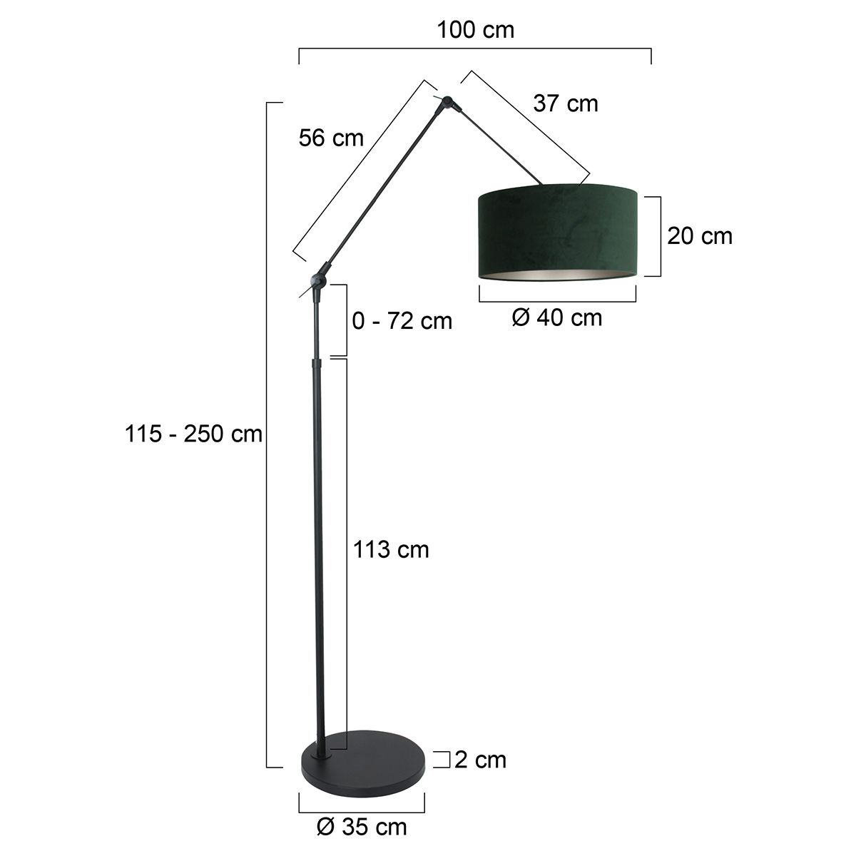 Vloerlamp Prestige Chic 7395ZW+K1068VS Zwart-Fluweel Groen