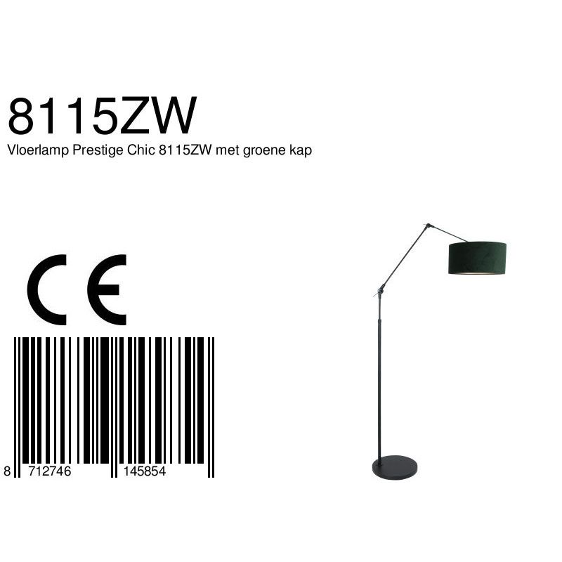 Vloerlamp Prestige Chic 7395ZW+K1068VS Zwart-Fluweel Groen