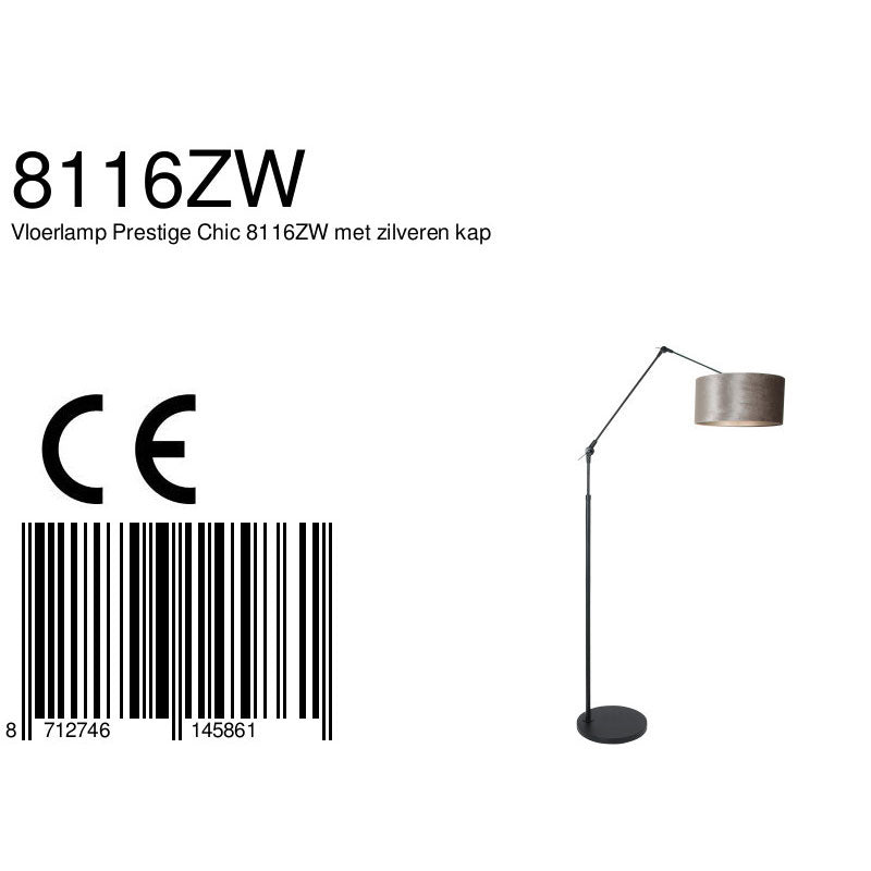 Vloerlamp Prestige Chic 7395ZW+K1068GS Zwart-Wit Linnen