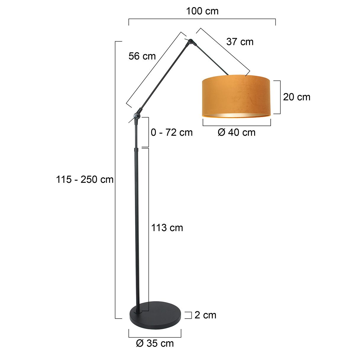Vloerlamp Prestige Chic 7395ZW+K1068KS Zwart-Fluweel Goud