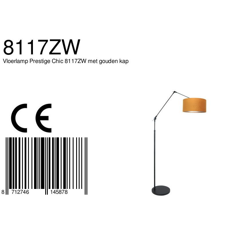 Vloerlamp Prestige Chic 7395ZW+K1068KS Zwart-Fluweel Goud