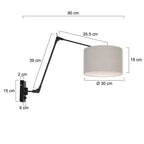 Wandlamp Prestige Chic 7396ZW+K7396RS Zwart-Grijs Linnen