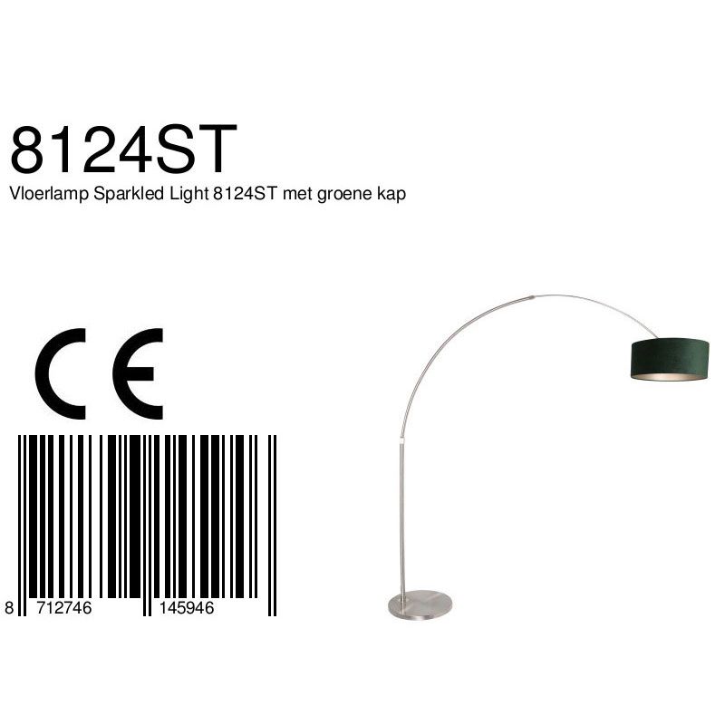 Vloerlamp Sparkled Light 7268ST+K1066VS Staal-Fluweel Groen